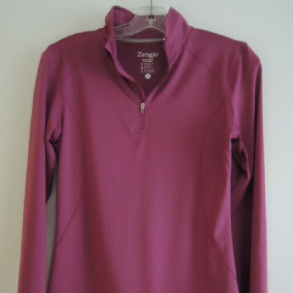 Ladies Top Size S ZENGJO Running Athletic 1/2 Zip Shirt Fuchsia L/S Thumb Hole